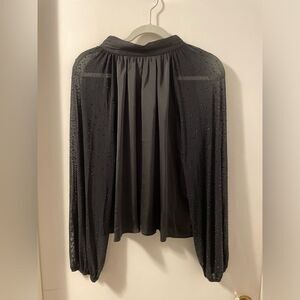 NWT Strut & Bolt Embellished Tie Back Satin w/ Sheer Sleeves Evening Blouse Sz L